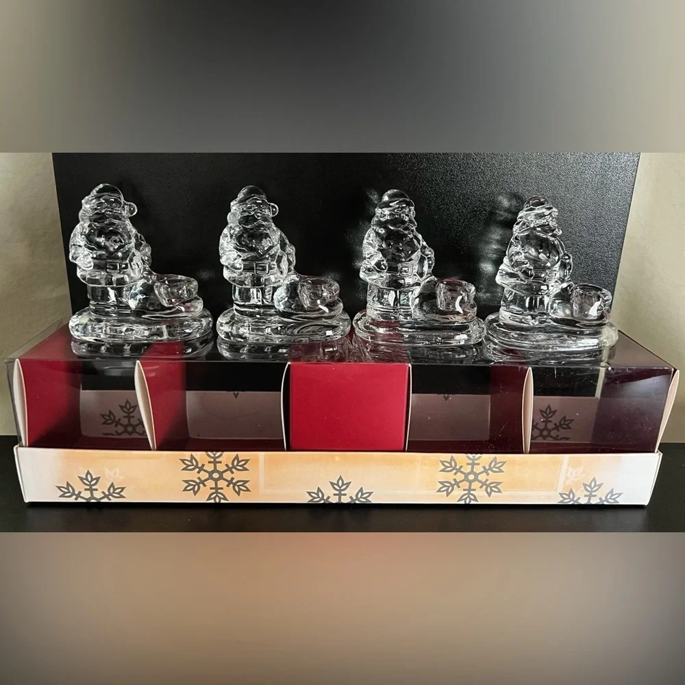 Williams-Sonoma Christmas Santa Claus Glass Candle Holders Set of 4